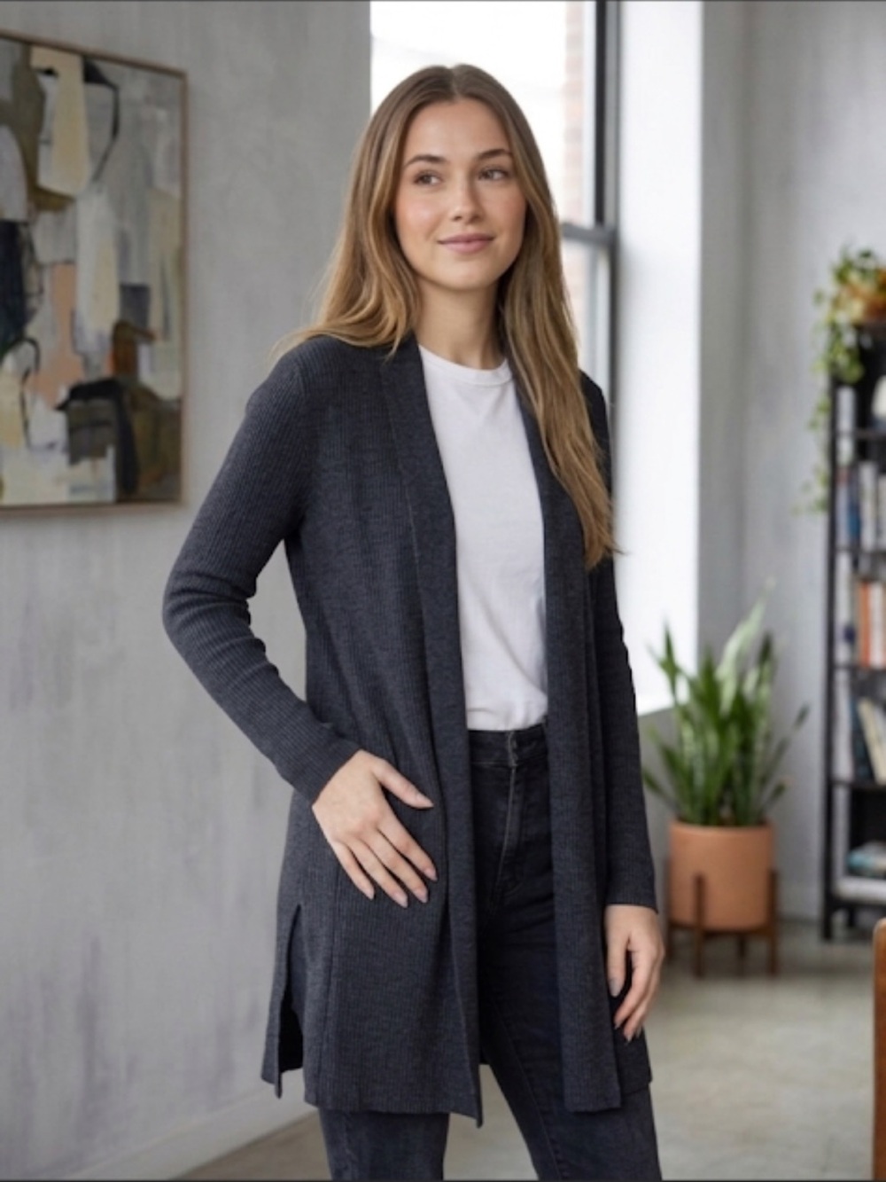 Max Studio Extra Fine Merino Wool‎ Gray Cardigan Size M